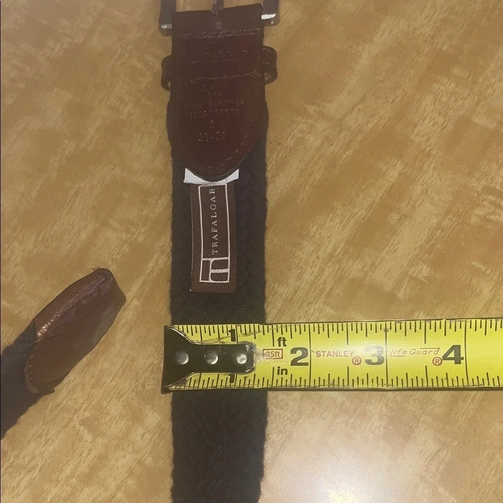 Trafalgar Dark Brown leather Deep Navy Braided Belt size 30-32